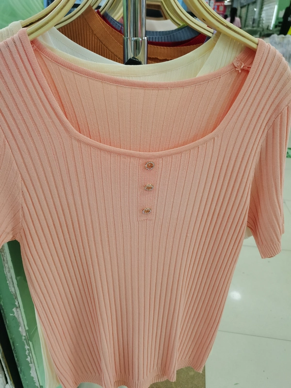 Summer running volume knitted sweater slim fit top, summer round neck striped knitted miscellaneous short sleeved t-shirt